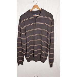 346 Brooks Brothers Mens Merino Wool Striped Henley Sweater Sz XL Brown Cream